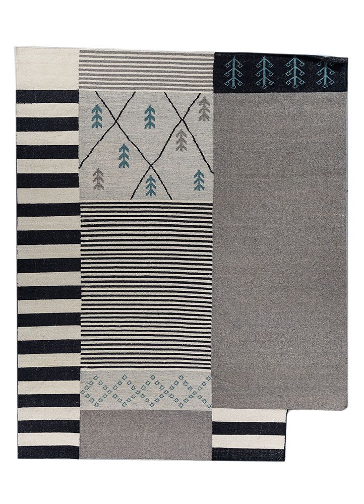 bedouin grey and black wool and viscose flat weaves Rug - HeadShot