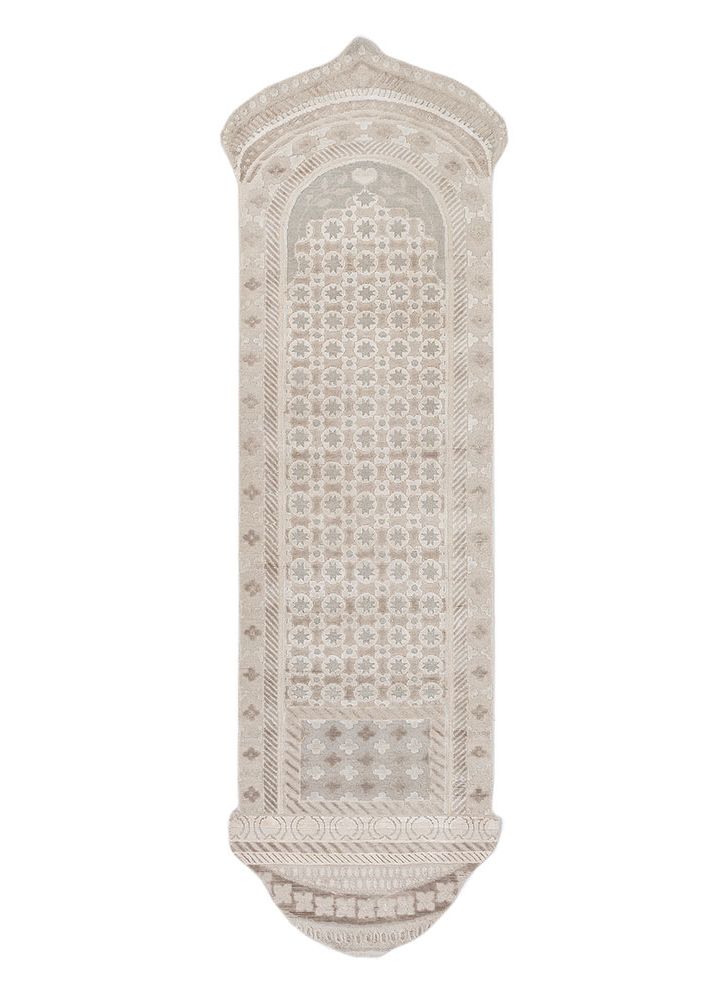 khidki beige and brown wool and bamboo silk hand knotted Rug - HeadShot
