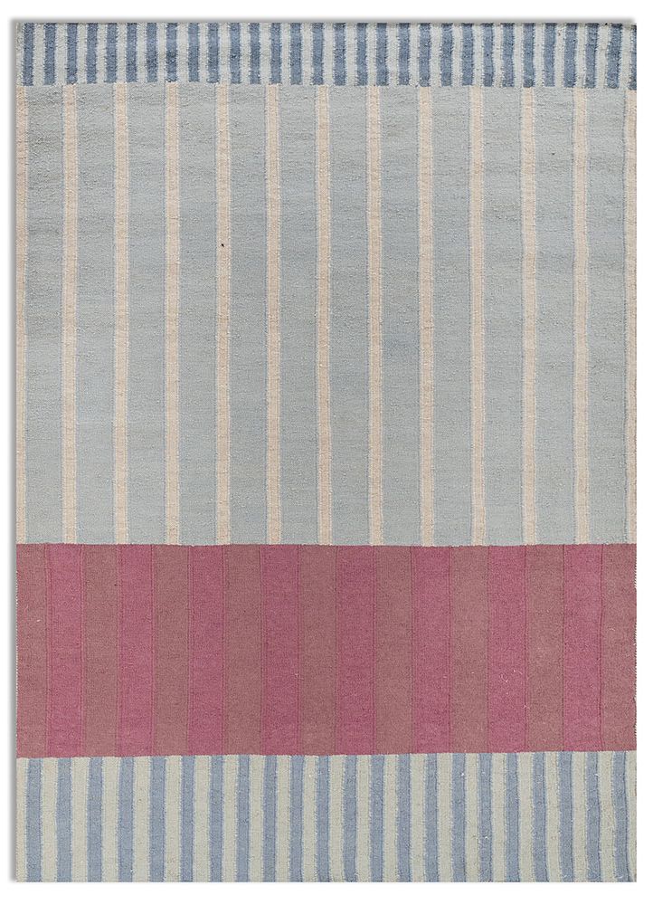 checkers blue wool flat weaves Rug - HeadShot