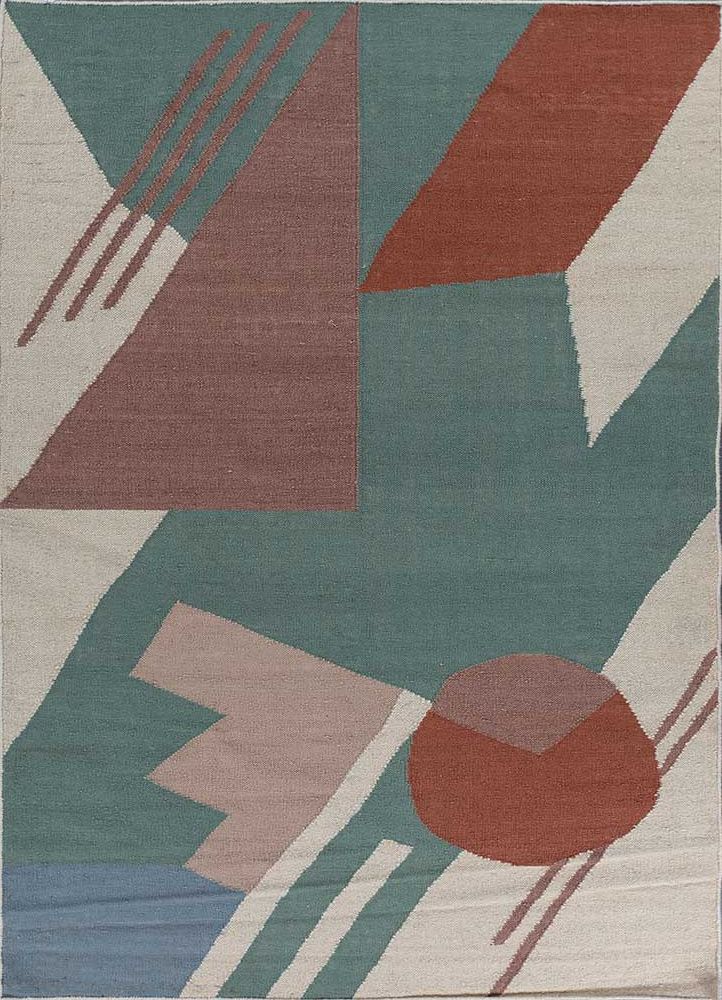 checkers blue wool flat weaves Rug - HeadShot