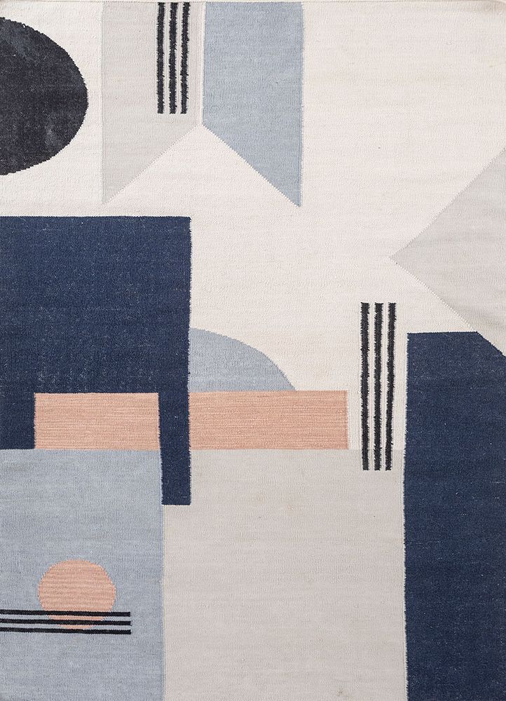checkers ivory wool flat weaves Rug - HeadShot