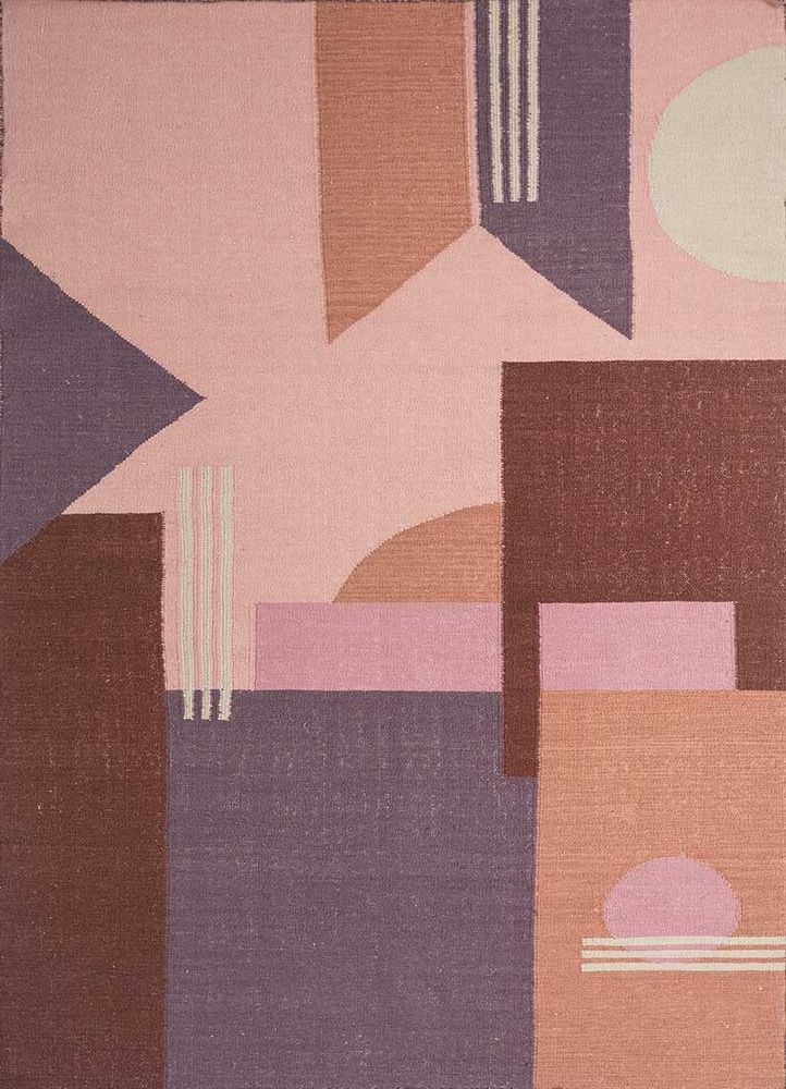 checkers pink and purple wool flat weaves Rug - HeadShot