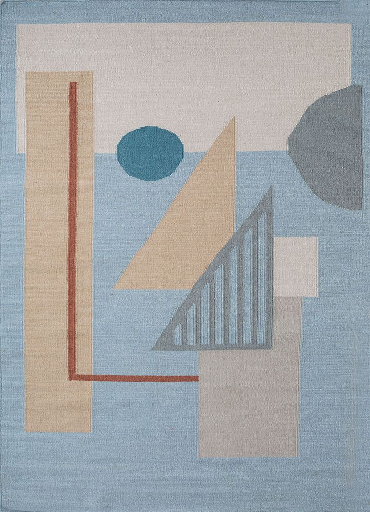 checkers blue wool flat weaves Rug - HeadShot