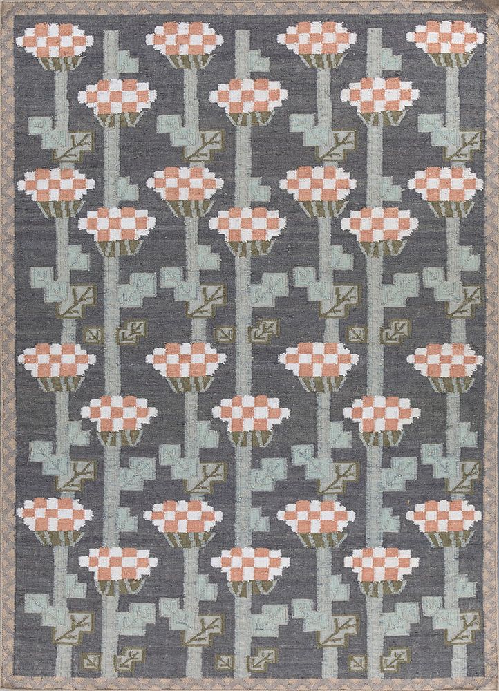 orenda grey and black wool flat weaves Rug - HeadShot