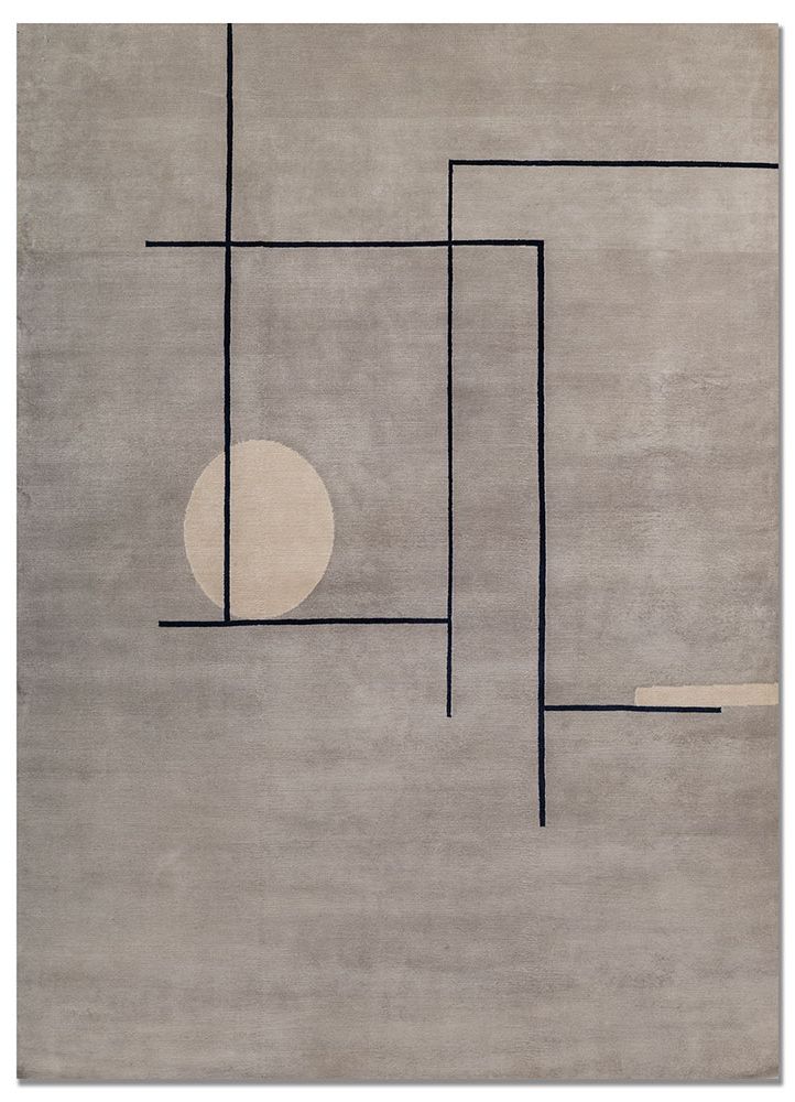 sthir grey and black wool hand knotted Rug - HeadShot