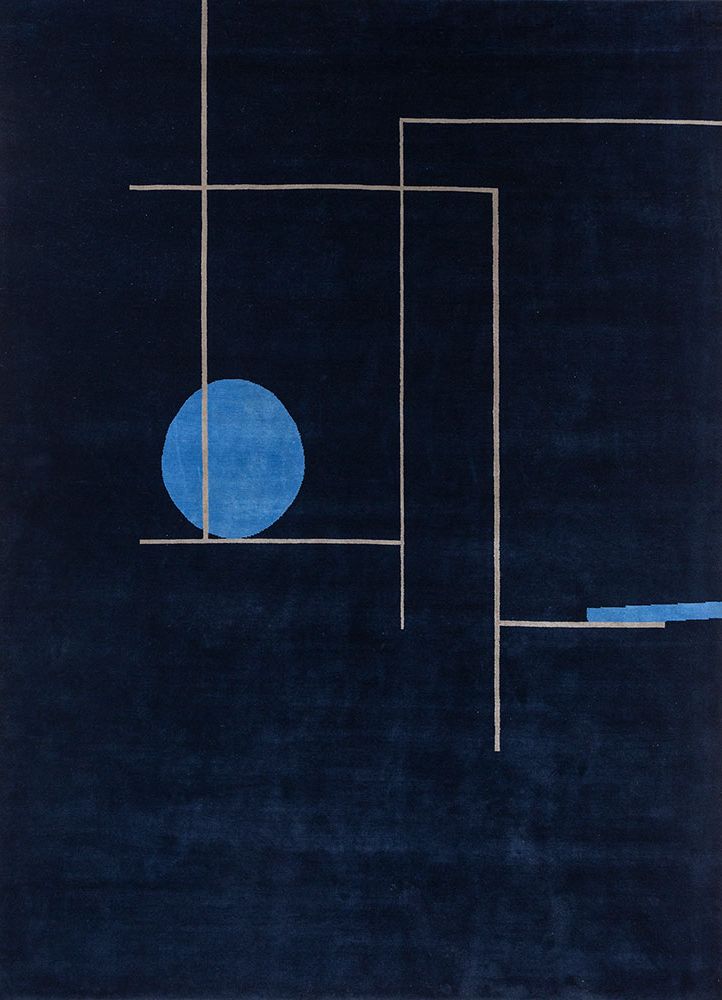sthir blue wool hand knotted Rug - HeadShot