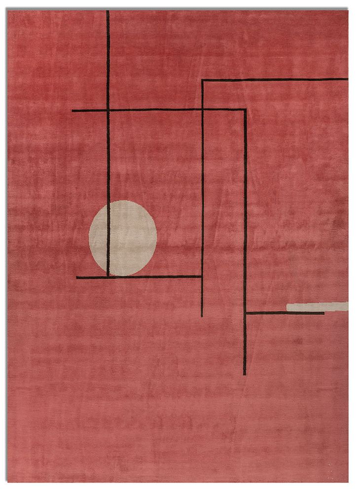 sthir red and orange wool hand knotted Rug - HeadShot