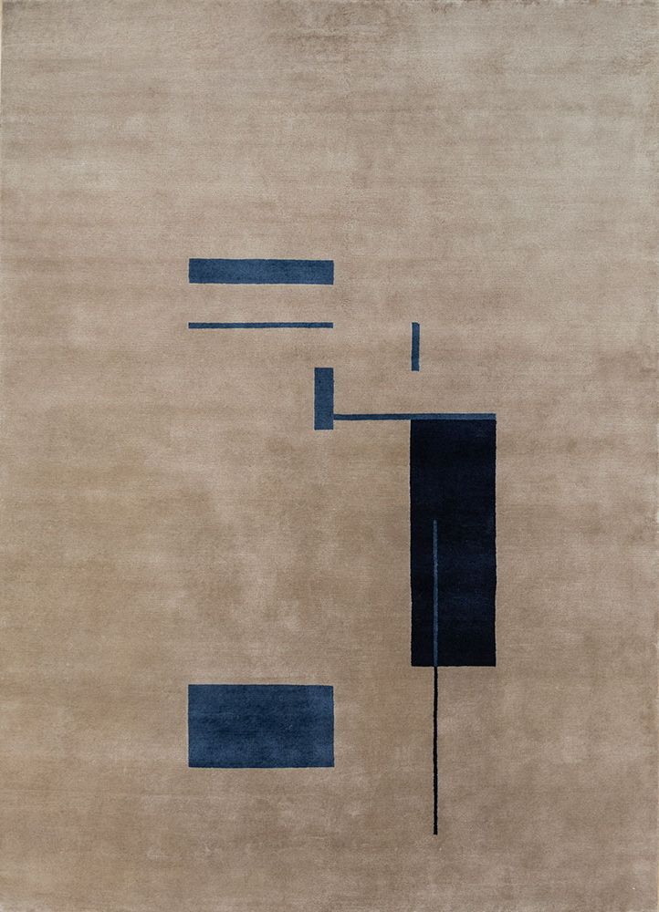 sthir beige and brown wool hand knotted Rug - HeadShot