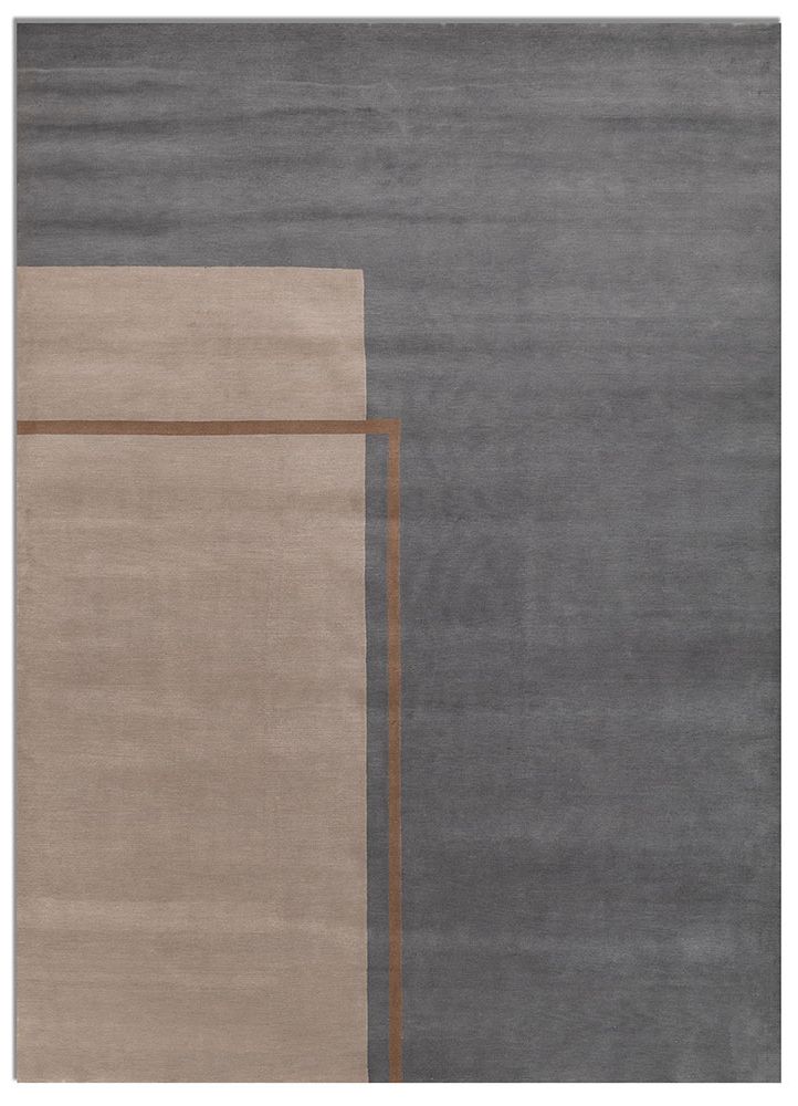 sthir grey and black wool hand knotted Rug - HeadShot