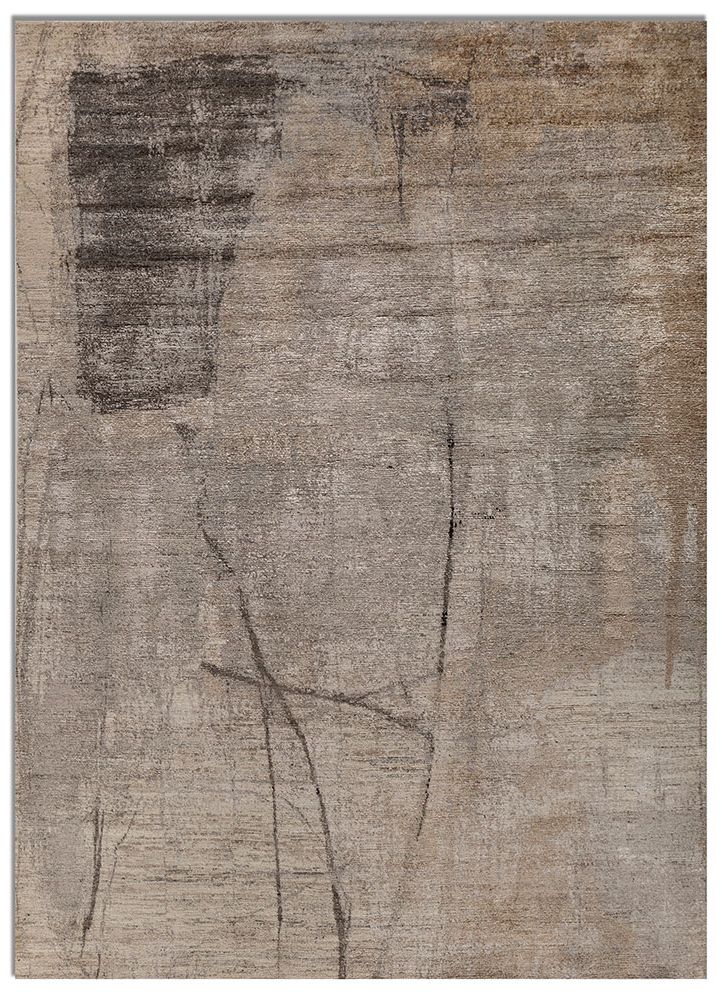 aprezo ivory wool and bamboo silk hand knotted Rug - HeadShot