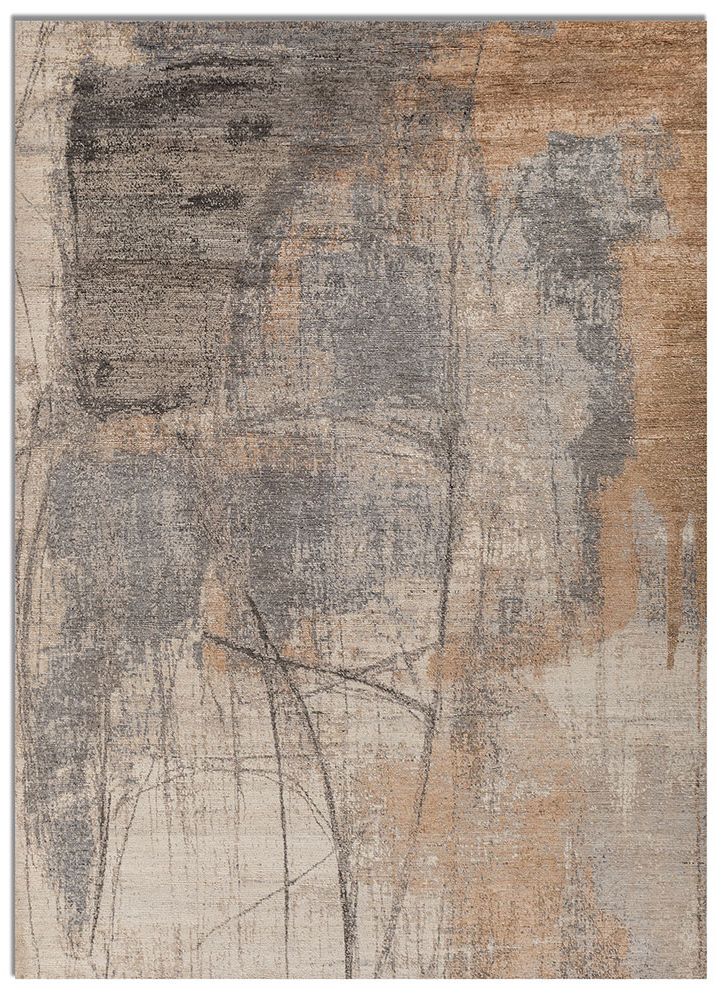 entropy beige and brown wool hand knotted Rug - HeadShot