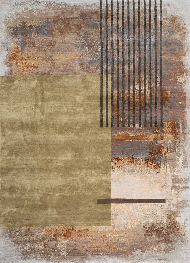aakar by kavi grey and black wool and silk hand knotted Rug - HeadShot