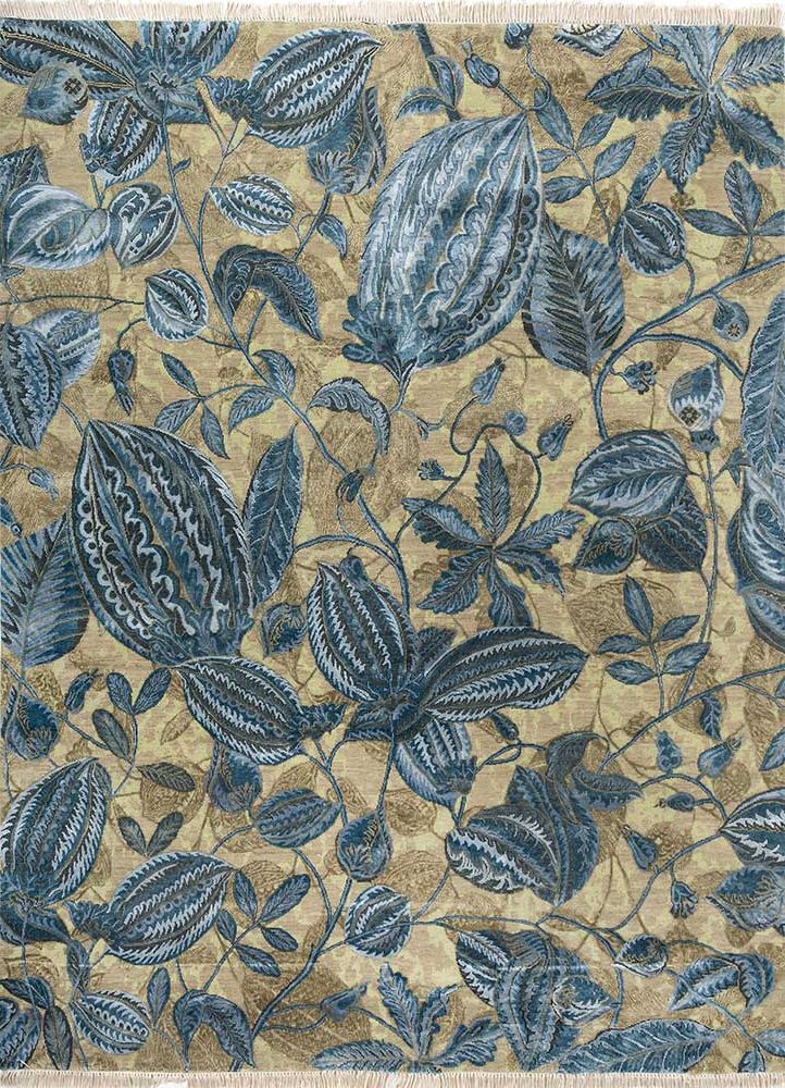 pansy green wool and bamboo silk hand knotted Rug - HeadShot