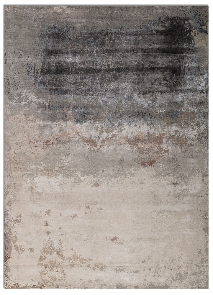 chaos theory by kavi ivory wool and bamboo silk hand knotted Rug - HeadShot