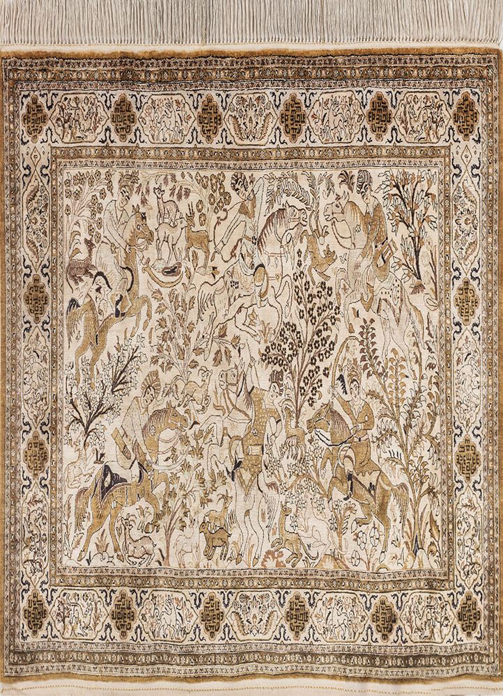 gulmarg ivory silk hand knotted Rug - HeadShot