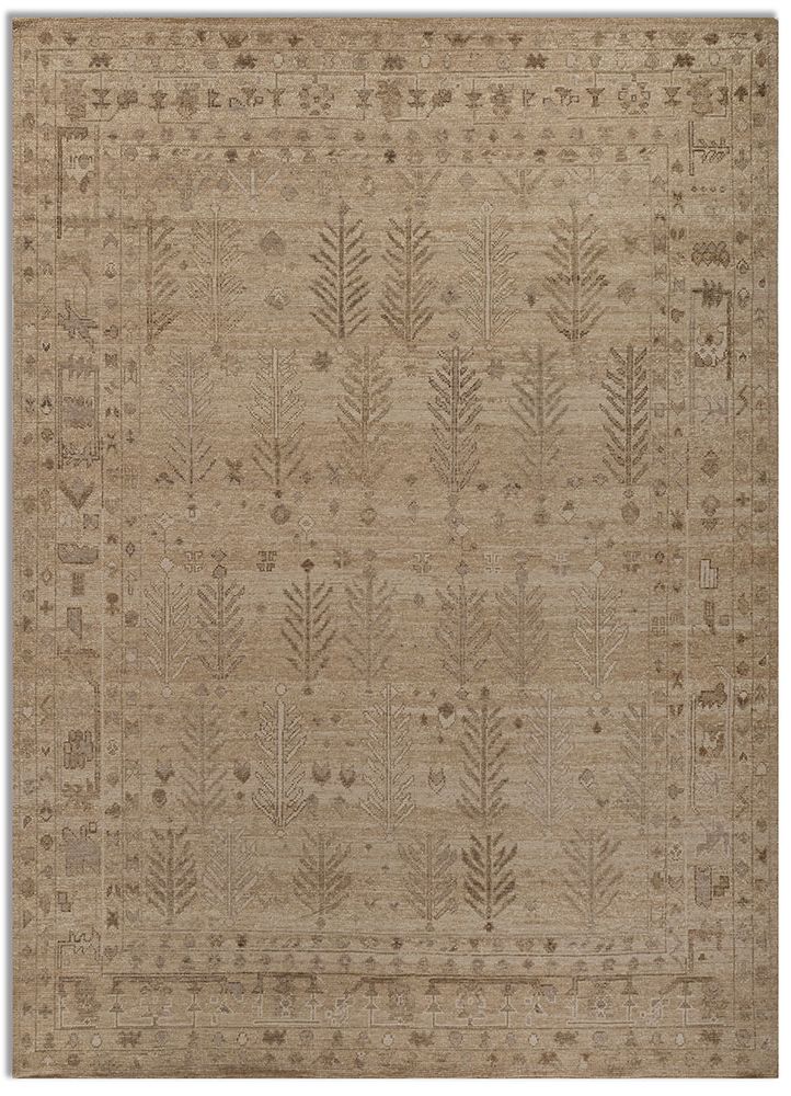 erbe beige and brown wool hand knotted Rug - HeadShot