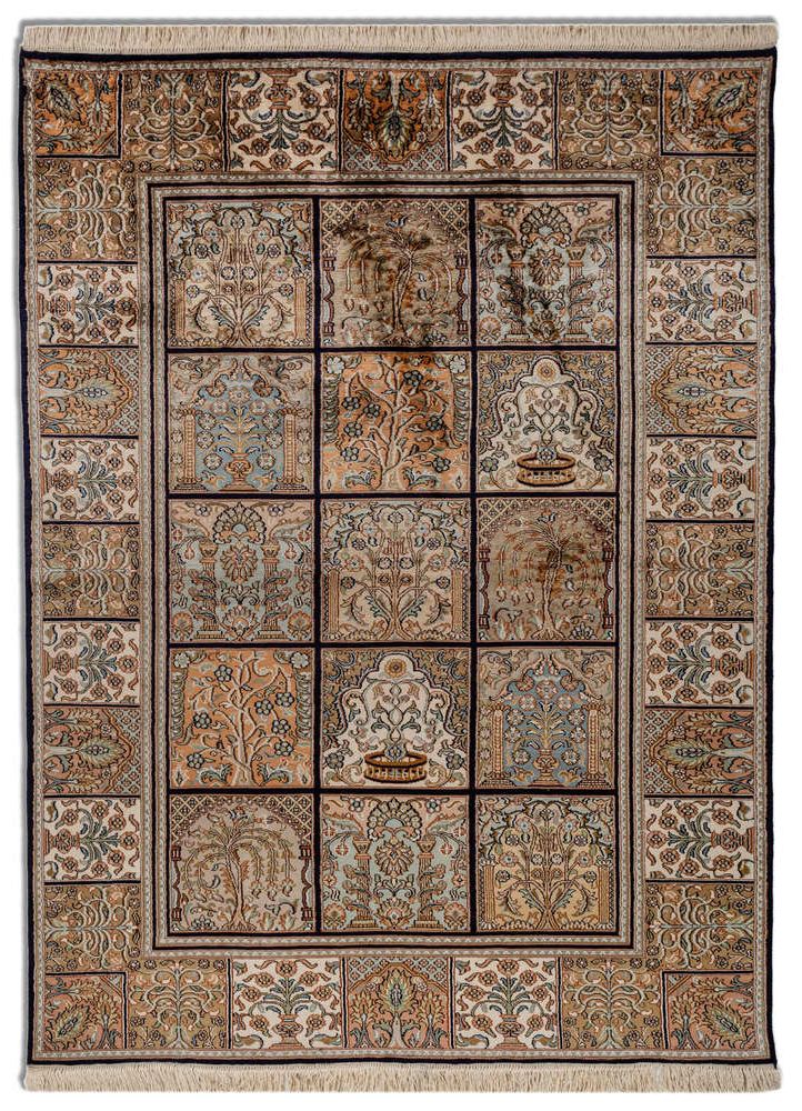 gulmarg beige and brown silk hand knotted Rug - HeadShot