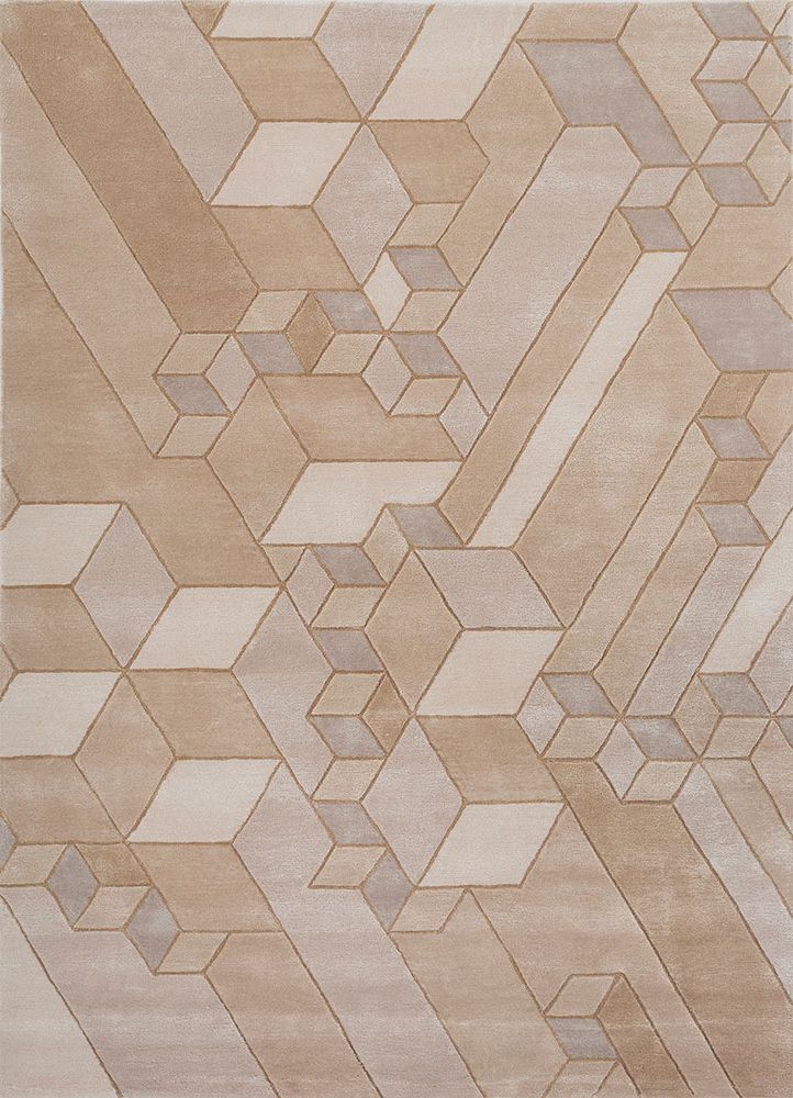 linear ivory wool and viscose hand tufted Rug - HeadShot