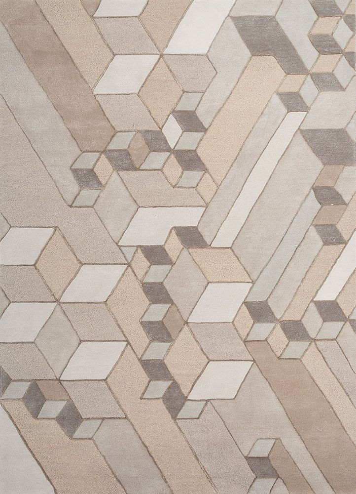 linear ivory wool and viscose hand tufted Rug - HeadShot