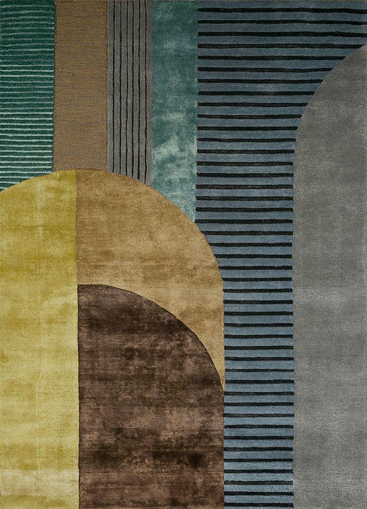 come around blue wool and viscose hand tufted Rug - HeadShot