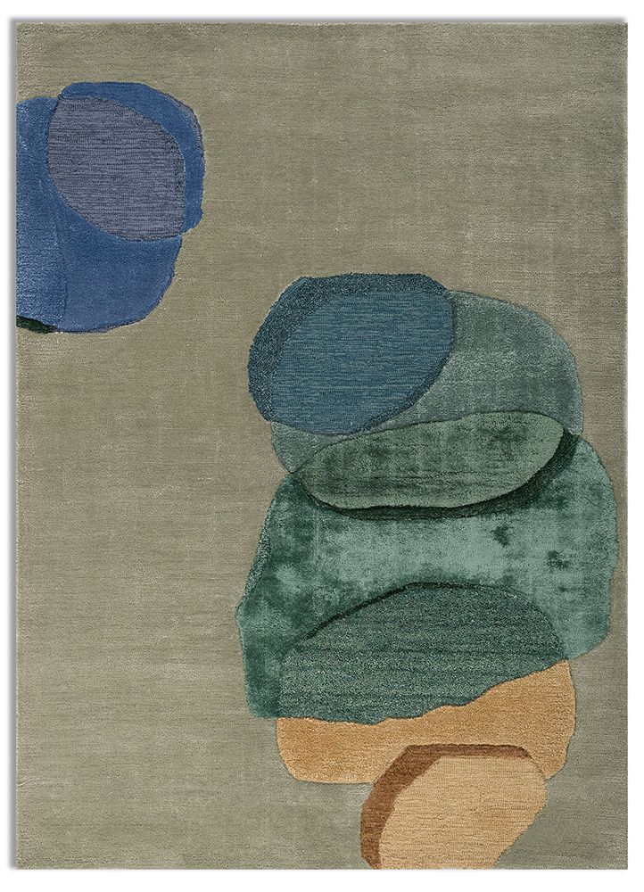 joy green wool and viscose hand tufted Rug - HeadShot