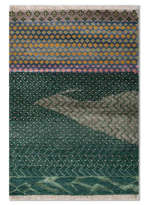 manchaha blue wool and bamboo silk hand knotted Rug