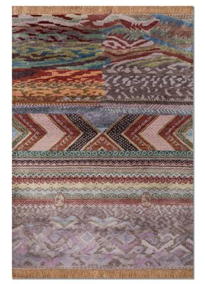 manchaha pink and purple wool and bamboo silk hand knotted Rug