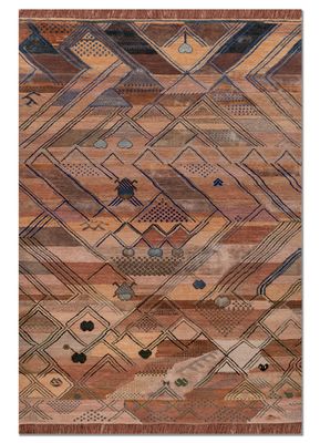 manchaha red and orange wool and bamboo silk hand knotted Rug