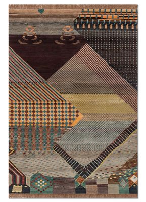 manchaha blue wool and bamboo silk hand knotted Rug