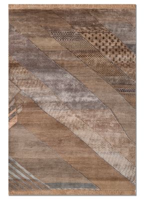 manchaha beige and brown wool and bamboo silk hand knotted Rug
