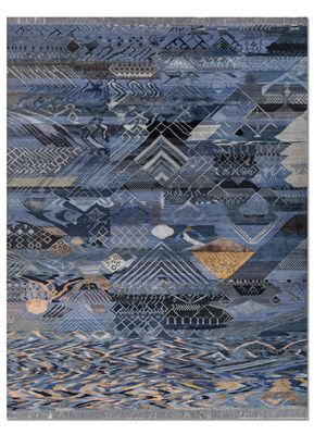 manchaha blue wool and bamboo silk hand knotted Rug