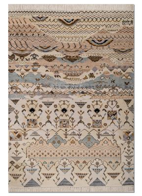 manchaha ivory wool and bamboo silk hand knotted Rug