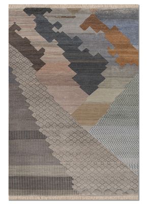 manchaha grey and black wool and bamboo silk hand knotted Rug