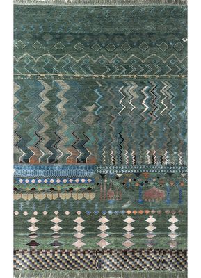 freedom manchaha green wool and bamboo silk hand knotted Rug
