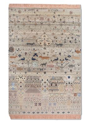 freedom manchaha ivory wool and bamboo silk hand knotted Rug