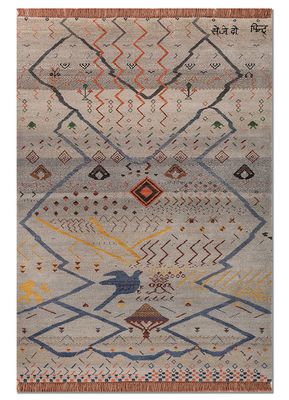 freedom manchaha grey and black wool and bamboo silk hand knotted Rug