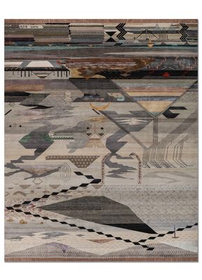 freedom manchaha grey and black wool and bamboo silk hand knotted Rug
