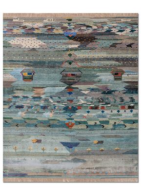 freedom manchaha blue wool and bamboo silk hand knotted Rug