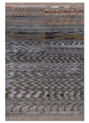 freedom manchaha blue wool and bamboo silk hand knotted Rug