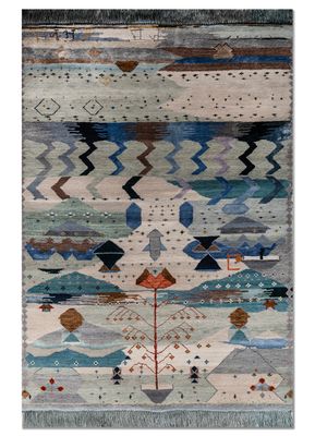 freedom manchaha ivory wool and bamboo silk hand knotted Rug