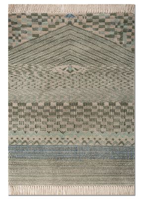 manchaha blue wool and bamboo silk hand knotted Rug
