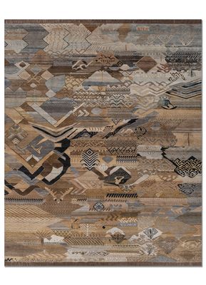 manchaha grey and black wool and silk hand knotted Rug