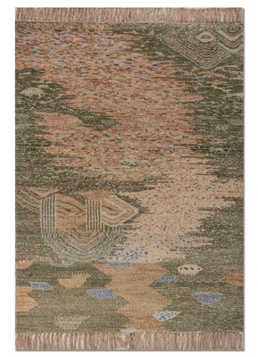 kavi x manchaha beige and brown wool hand knotted Rug
