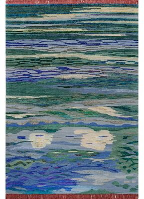 kavi x manchaha blue wool hand knotted Rug