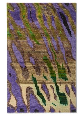 kavi x manchaha pink and purple wool hand knotted Rug