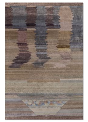 kavi x manchaha grey and black wool and bamboo silk hand knotted Rug