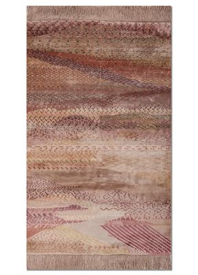 kavi x manchaha red and orange bamboo silk hand knotted Rug