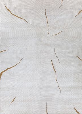  ivory bamboo silk and zari hand knotted Rug