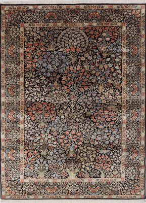  grey and black silk hand knotted Rug
