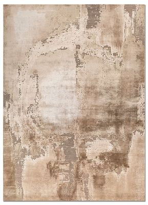  beige and brown wool and bamboo silk hand knotted Rug